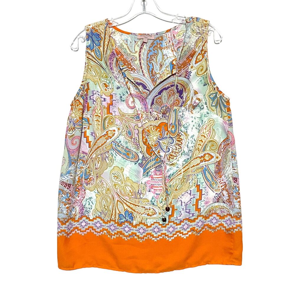Saint Tropez West Paisley Blouse Top L Orange Paisley Boho Coastal Hippie Chic